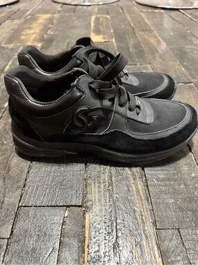 CHANEL Men's Black Leather & Suede Sneakers with CC Logo